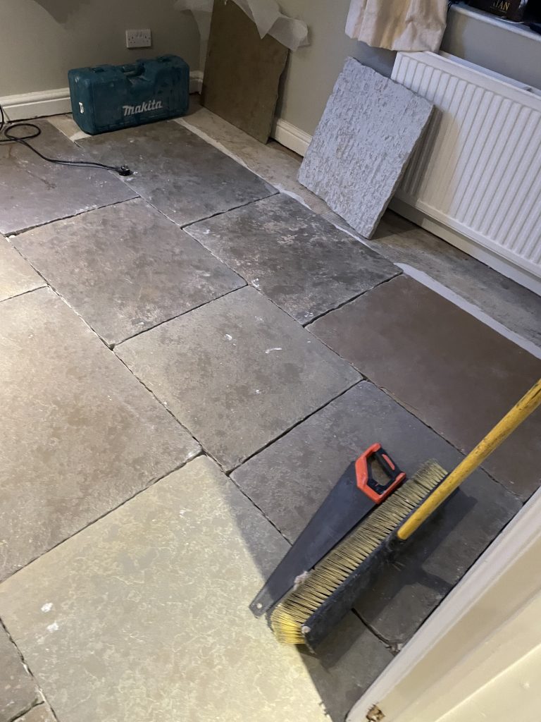 Cathedral stone flooring installation in traditional Shaftesbury home