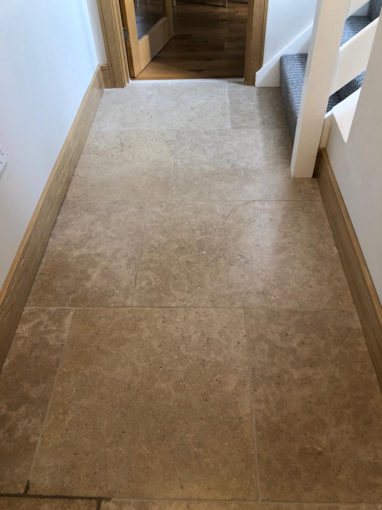 Heritage limestone hallway floor installation in Dorset