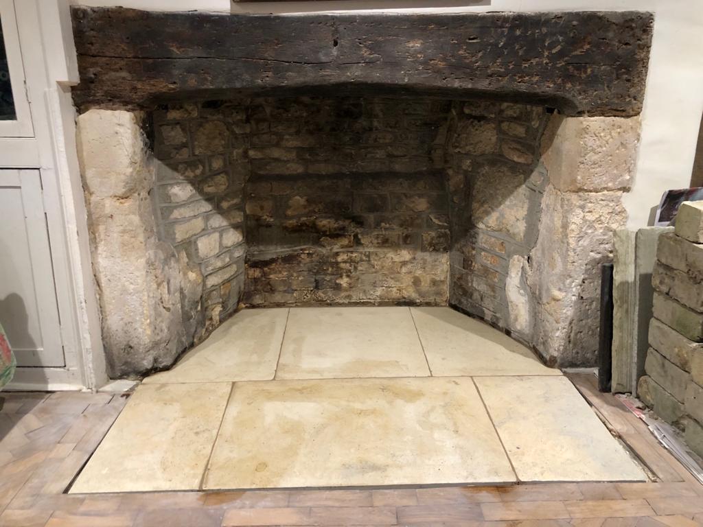 Marnhull Stone installed in a fireplace hearth in shaftesbury, Dorset.