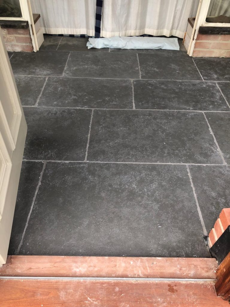 Southwell Limestone installed in a hallway-porch in Motcombe, Dorset.