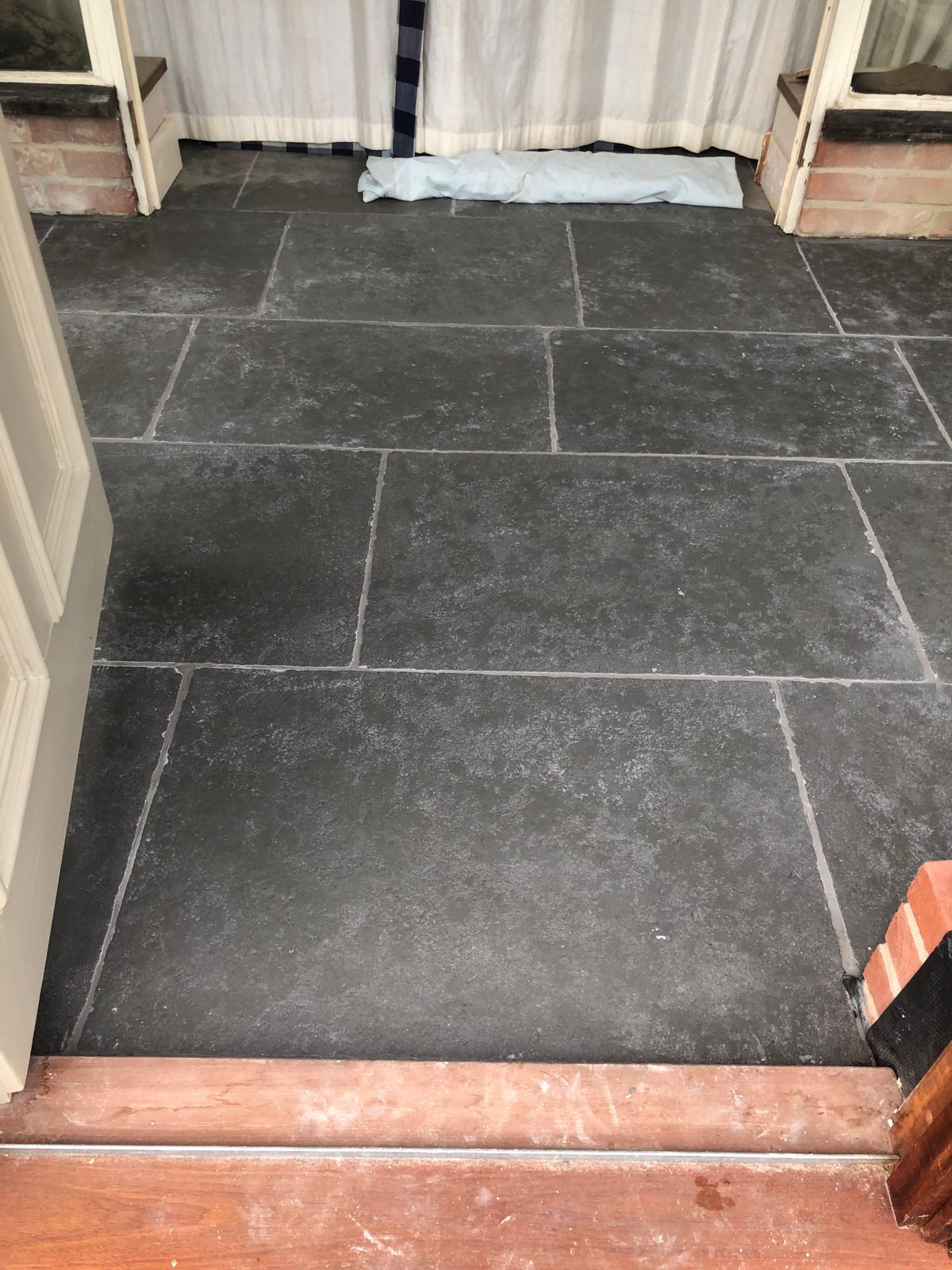 Southwell Limestone installed in a hallway-porch in Motcombe, Dorset.