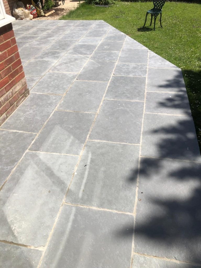 Cathedral Grey limestone patio installed in Sturminster Newton, Dorset