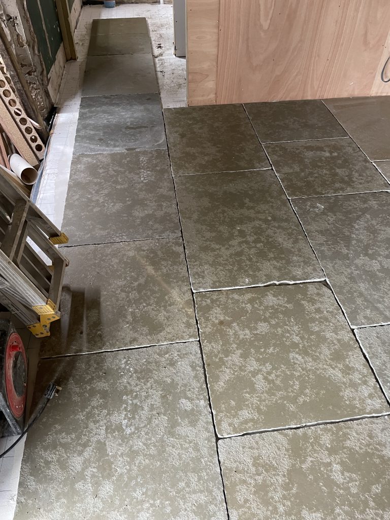Newly installed Cathedral limestone floor in open plan ground floor space