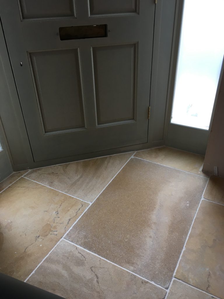 Worcester limestone flagstones installed across doorway entrance