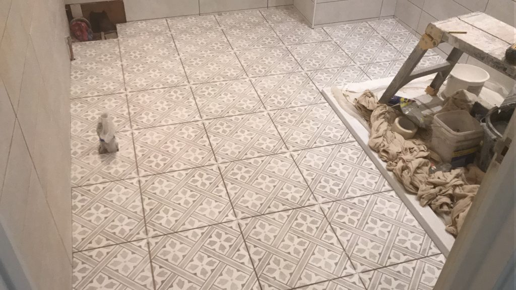 bathroom floor tiling Gillingham showing 30x30 porcelain floor tiles