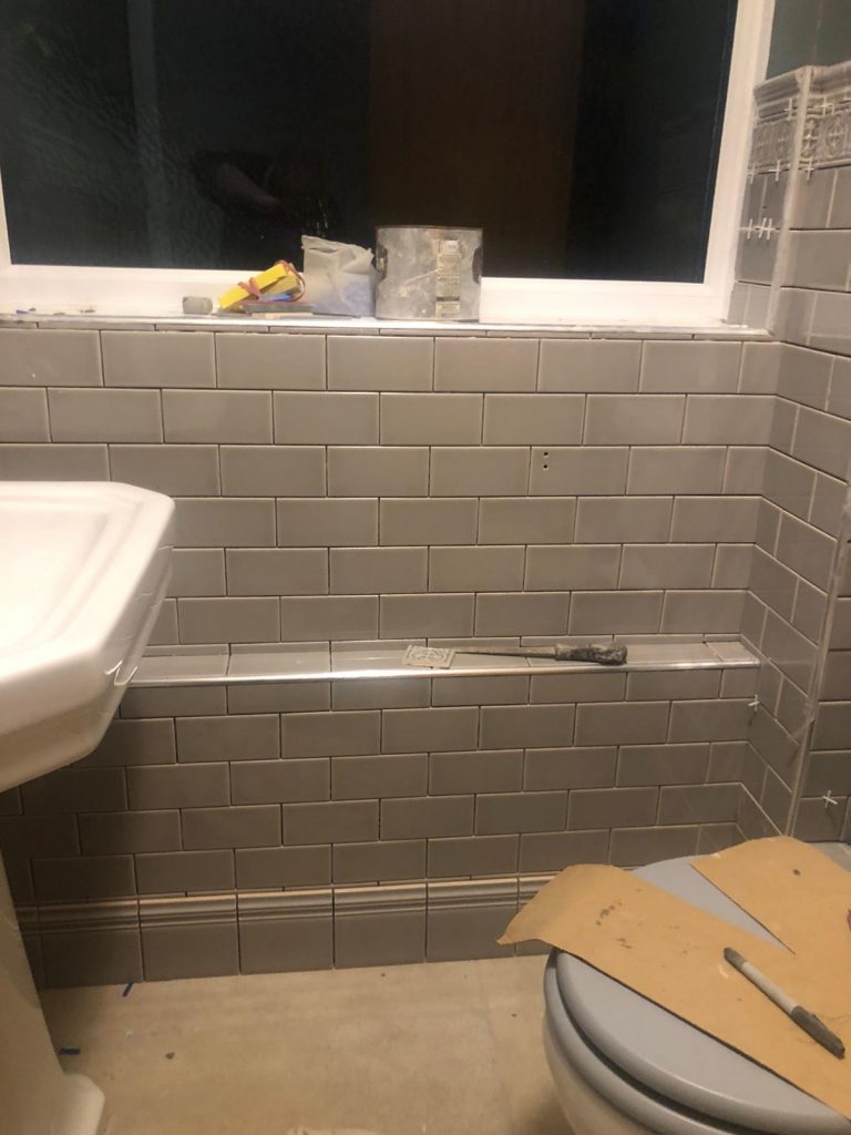 Decorative porcelain bathroom wall tiles installation in Dorset