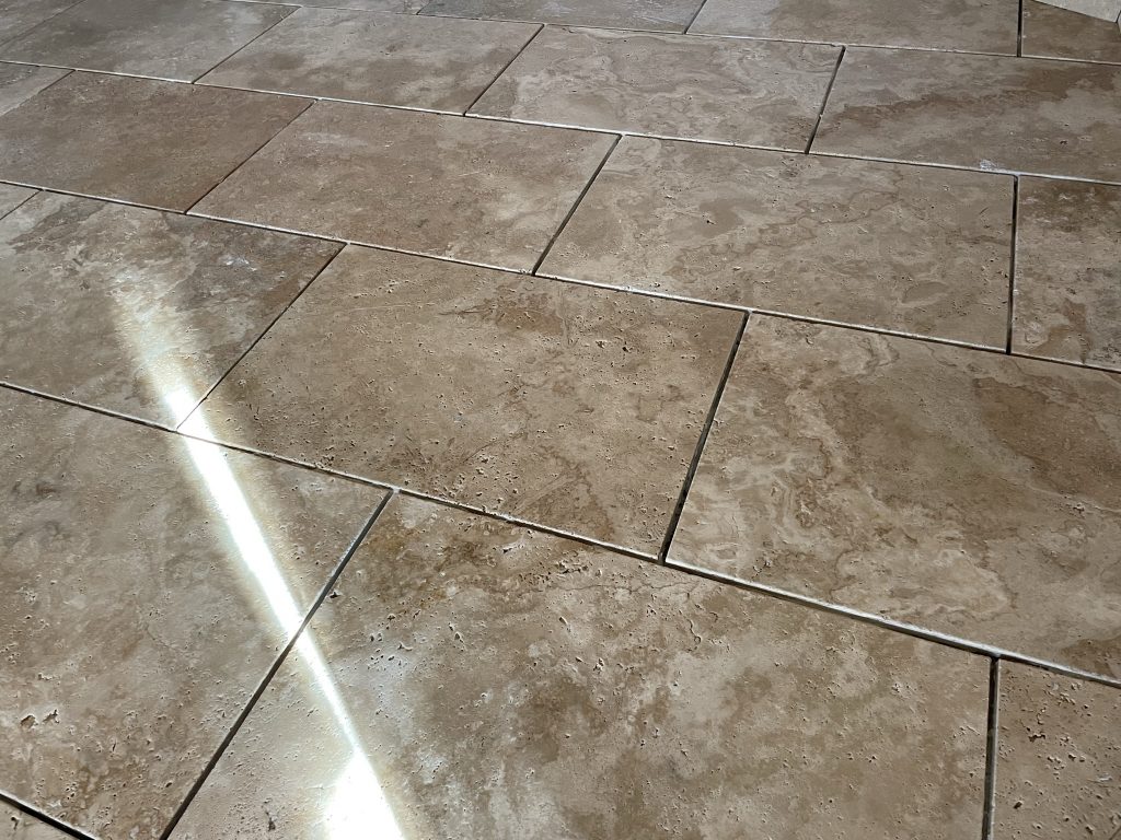 Travertine tiles showing colours and ungrouted joints