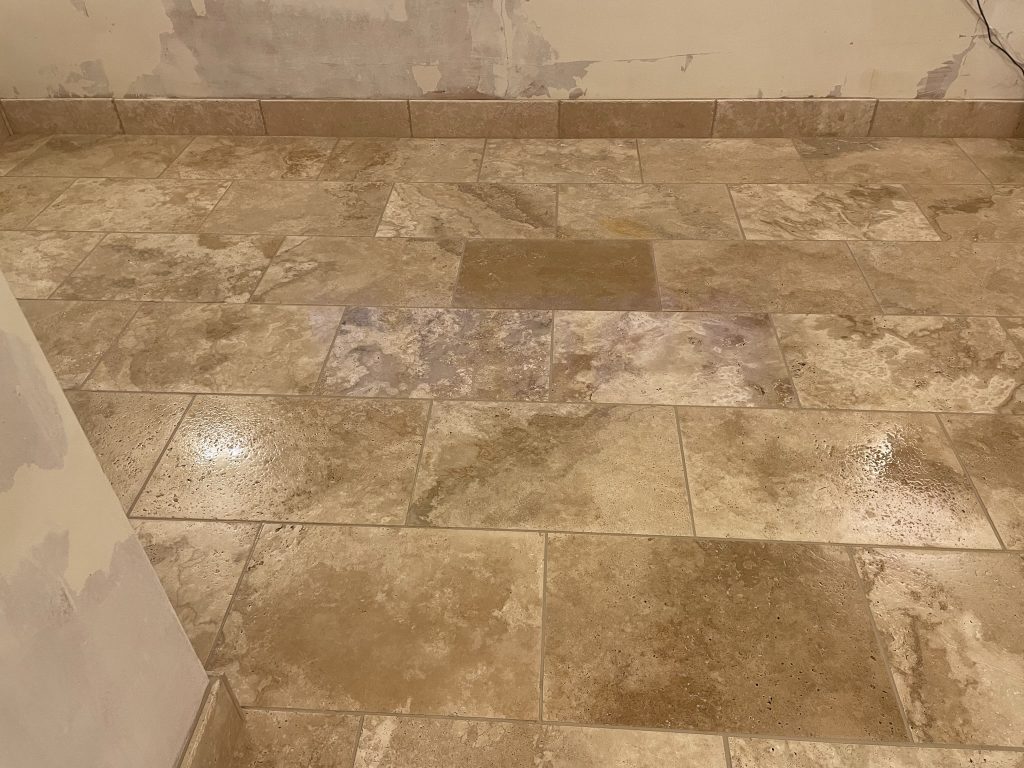 Beige colour tones from 600x400 travertine unfilled stone.