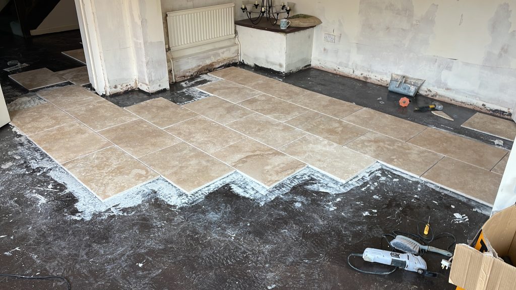 Stone Flooring Gillingham Dorset partly installed travertine floor