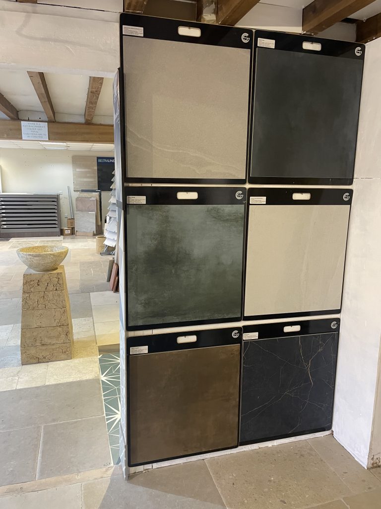Showroom samples on a wall in Shaftesbury by Simali Stone.