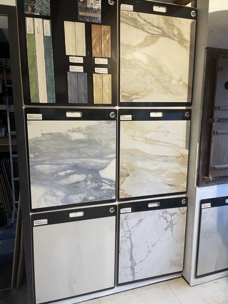Porcelain tiles on display at Simali stone showroom shaftesbury Dorset