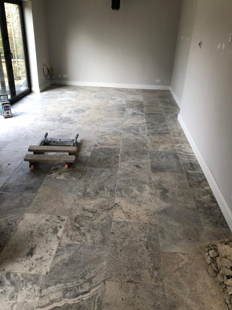 Kitchen tiling Wincanton customers can see the sub floor preperation.  Old floor tiles yet to be removed