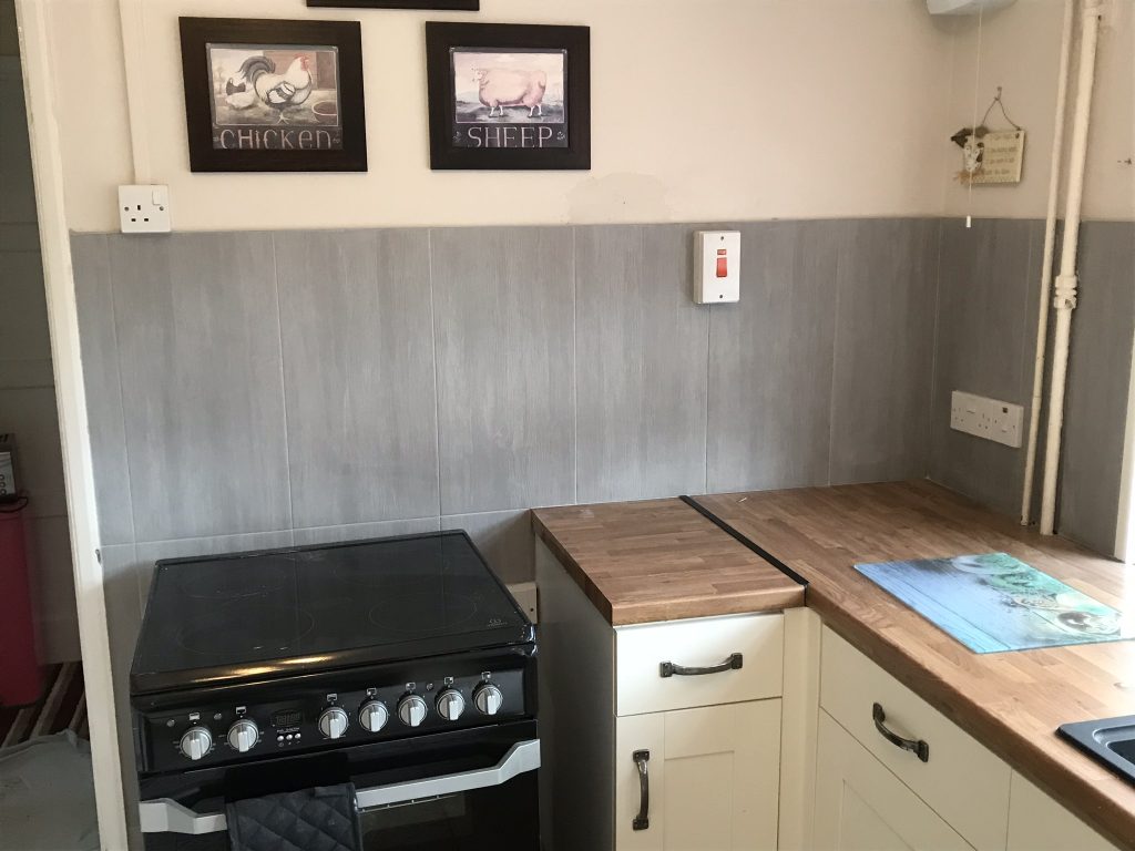 kitchen tiling warminster customers may like large format grey tiles around the kitchen walls.