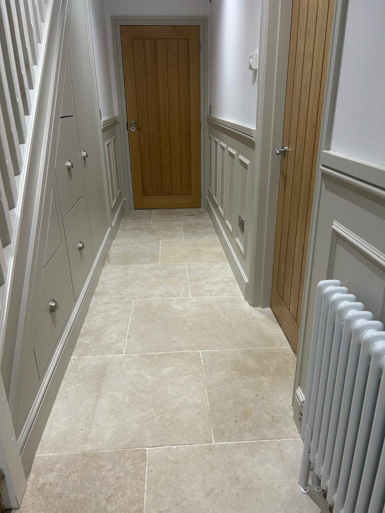 Epson limestone installed in a hallway in Dorset